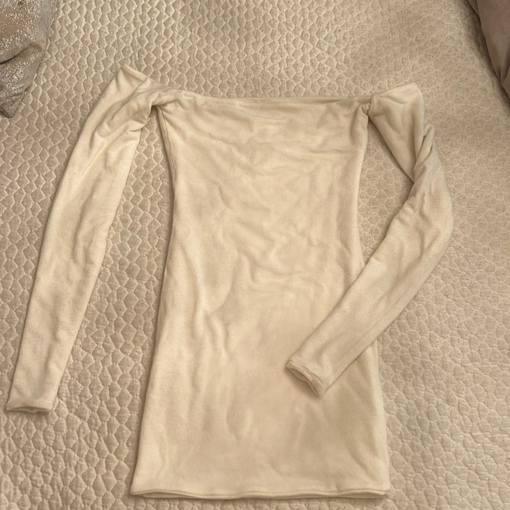 Are You Am I Off The Shoulder Cream Mini Dress